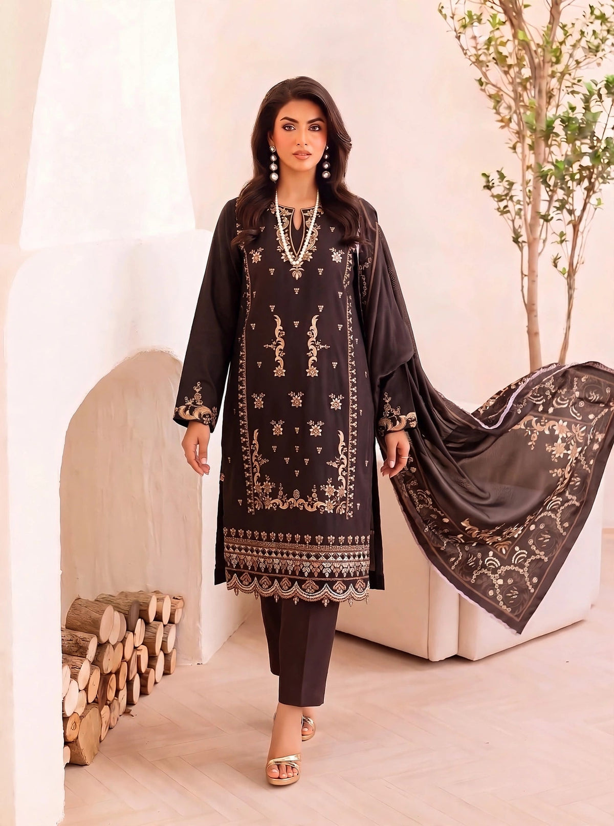 Dhanak-EMB-109 3Pc Unstitched